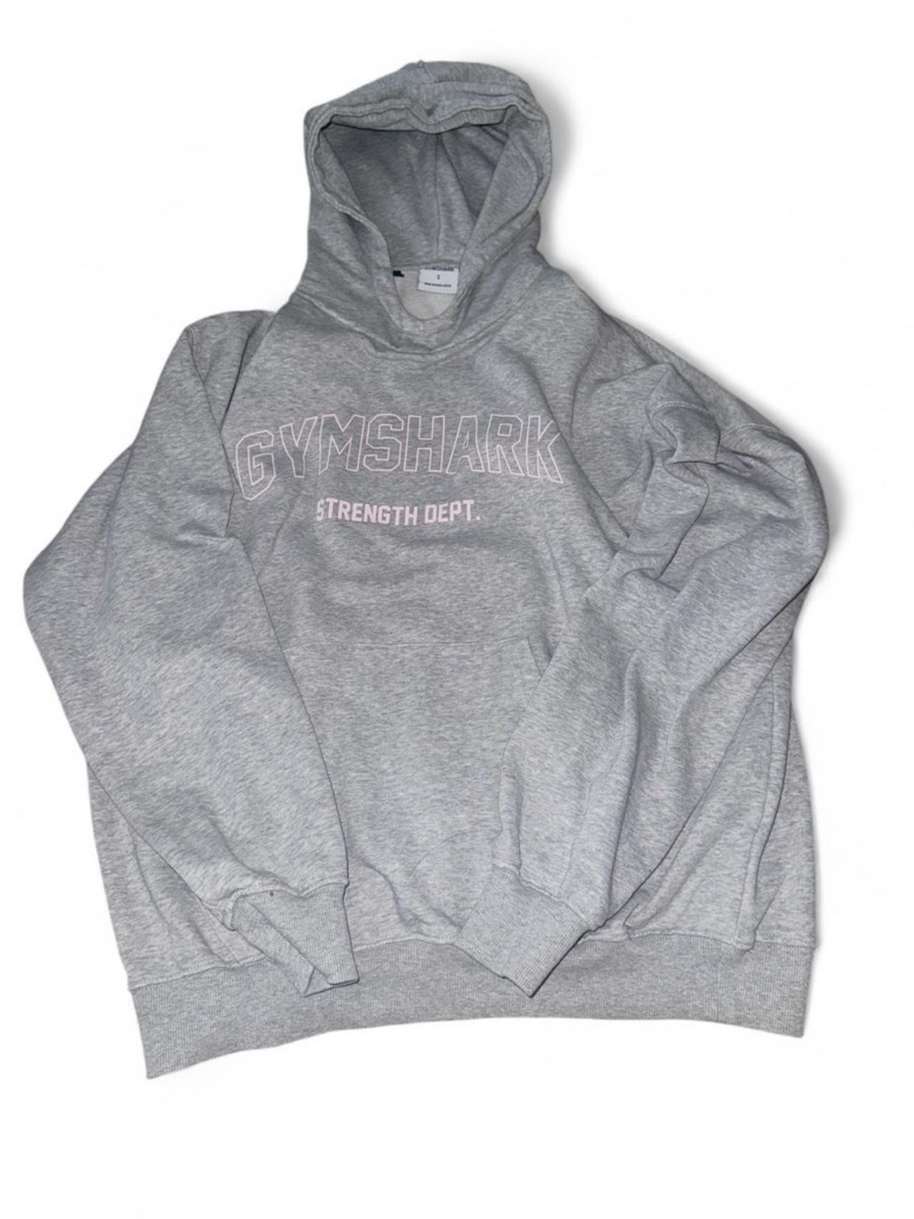 Gymshark Light Gray Crewneck Hoodie with 'Strength Dept.' Logo